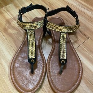 Claire’s Icing Gold Stone Chain Black Suede Sandal